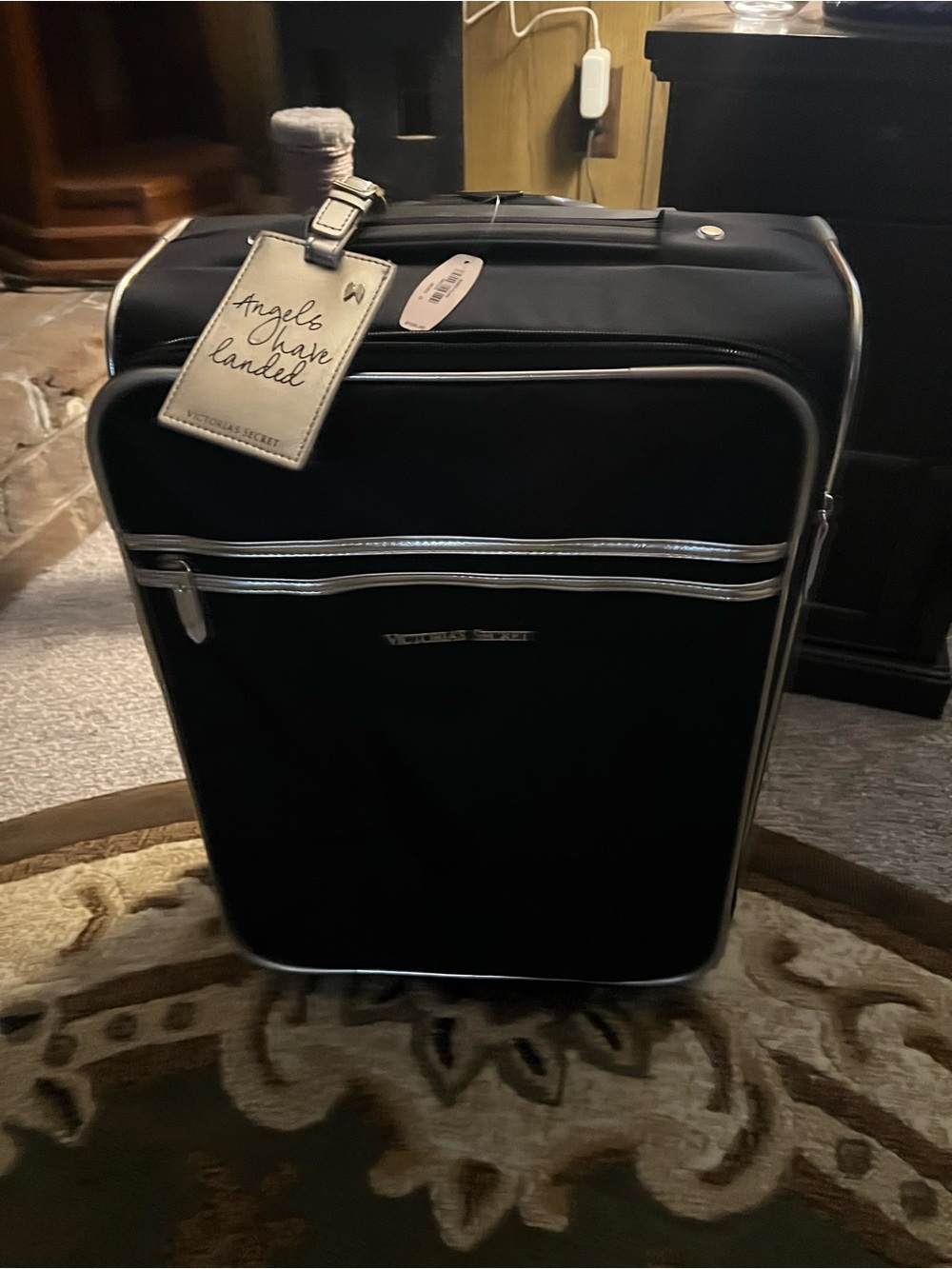 Victoria's Secret Black Carry-On Luggage with gold Trim